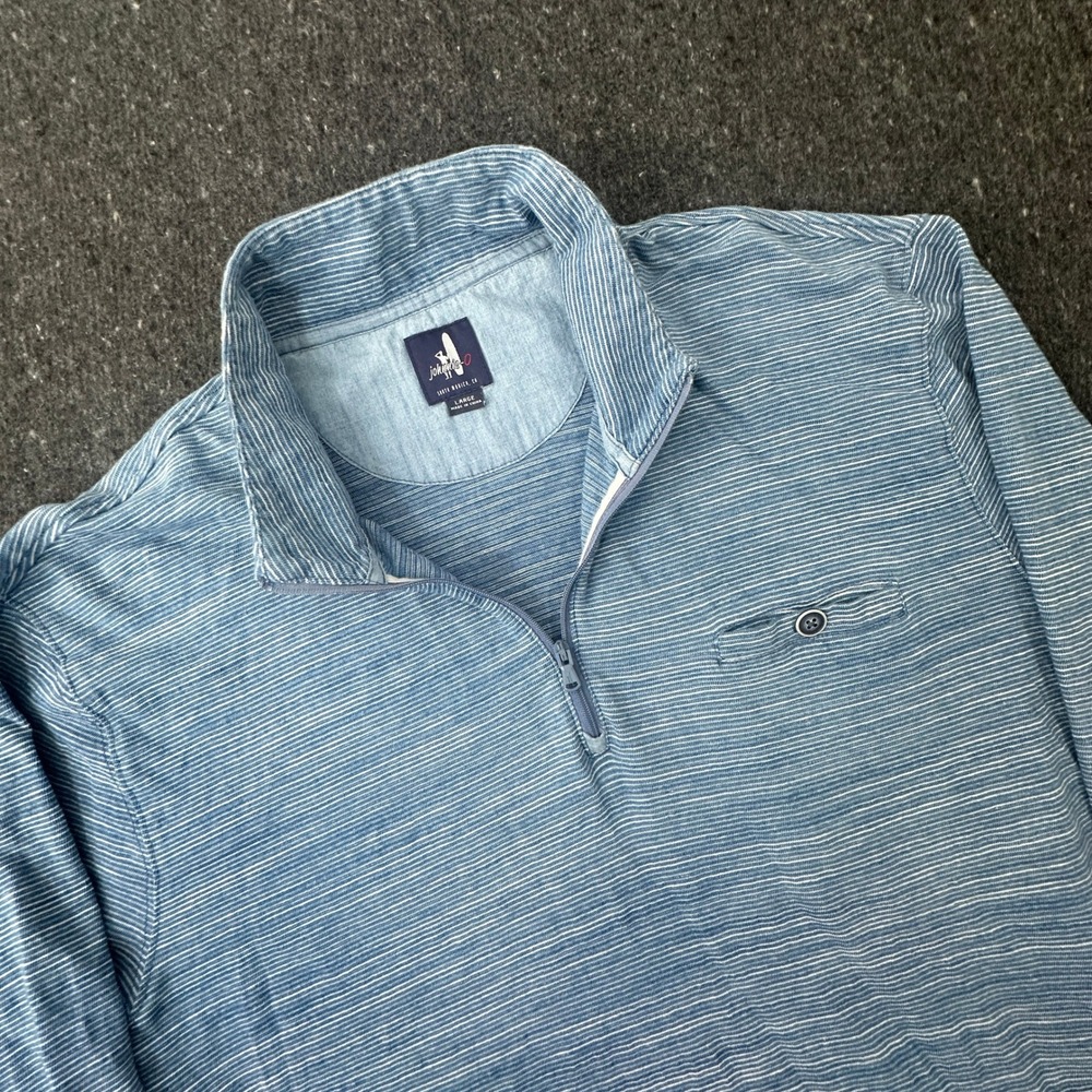 johnnie-O Altman Pullover Mens Large Indigo Striped Quarter Zip Slub Cotton Golf
